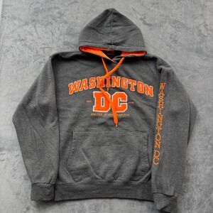 Washington DC Souvenir Hoodie Gray Orange Graphic Pullover Sweatshirt Large